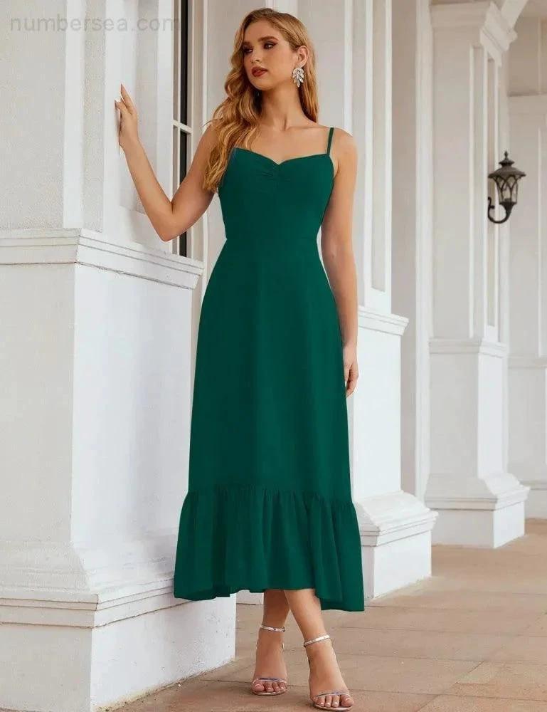Numbersea Spaghetti Strap Chiffon Bridesmaid Dress Ankle Length Formal A Line Cocktail Party Homecoming Dress for Juniors SEA28028 by numbersea
