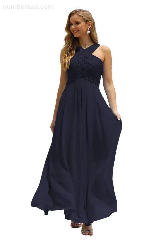 Numbersea Women Halter Chiffon Bridesmaid Dress A-line Long Formal Prom Gown SEA28015 by numbersea
