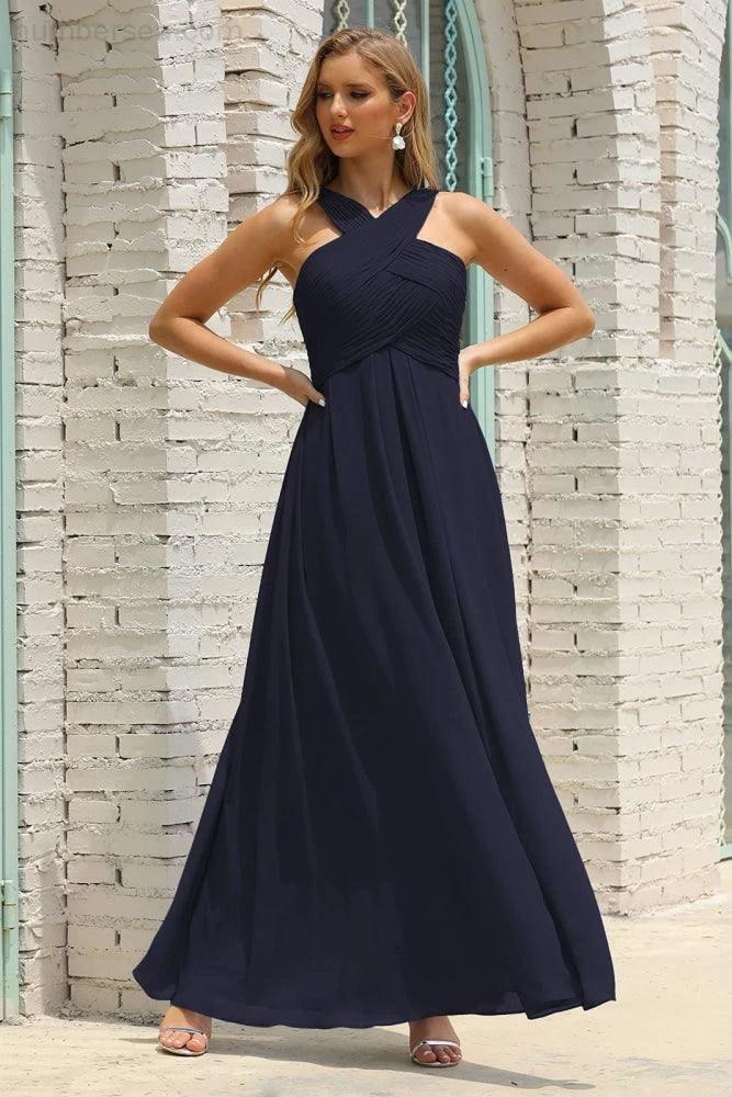 Numbersea Women Halter Chiffon Bridesmaid Dress A-line Long Formal Prom Gown SEA28015 by numbersea