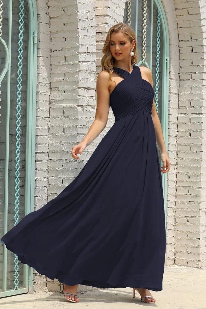 Numbersea Women Halter Chiffon Bridesmaid Dress A-line Long Formal Prom Gown SEA28015 by numbersea
