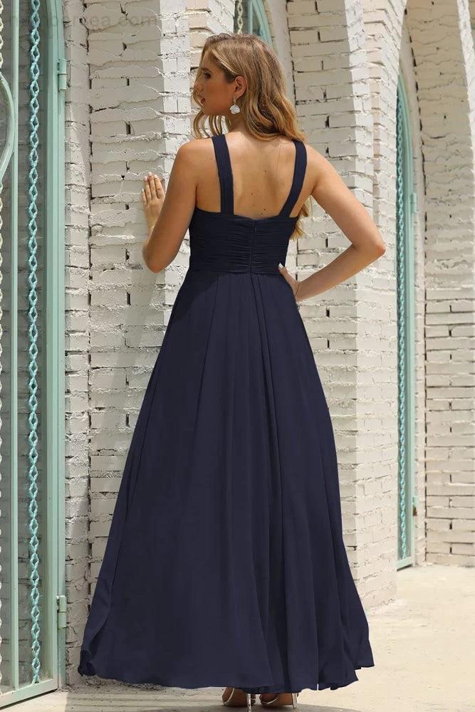 Numbersea Women Halter Chiffon Bridesmaid Dress A-line Long Formal Prom Gown SEA28015 by numbersea