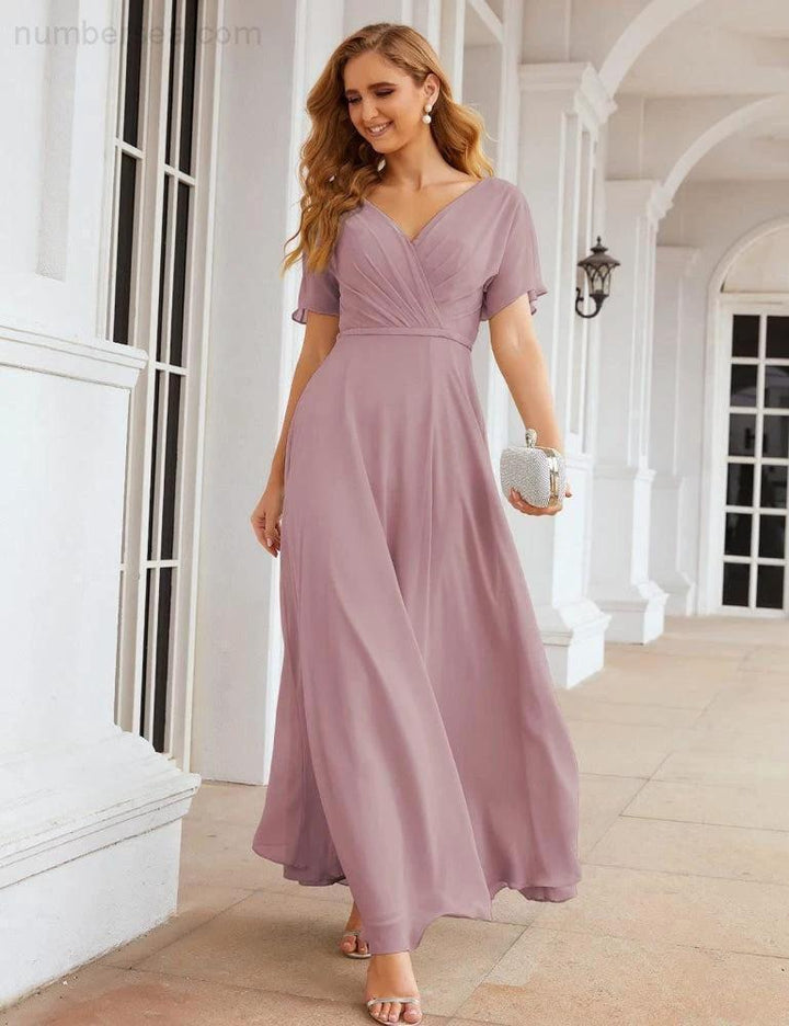 Numbersea Wrap V-Neck Chiffon Bridesmaid Dresses Long Formal Maxi Evening Gown for Wedding Guests SEA28049 by numbersea