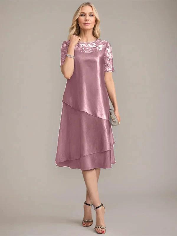 A-Line Scoop Knee-Length Mother of the Bride Dress With Applique &amp; Sequins by Dreamylily