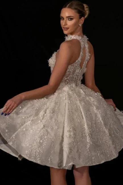 Designer Short A-line Lace Beading Sequined Sleeveless Wedding Dress by misshow.com