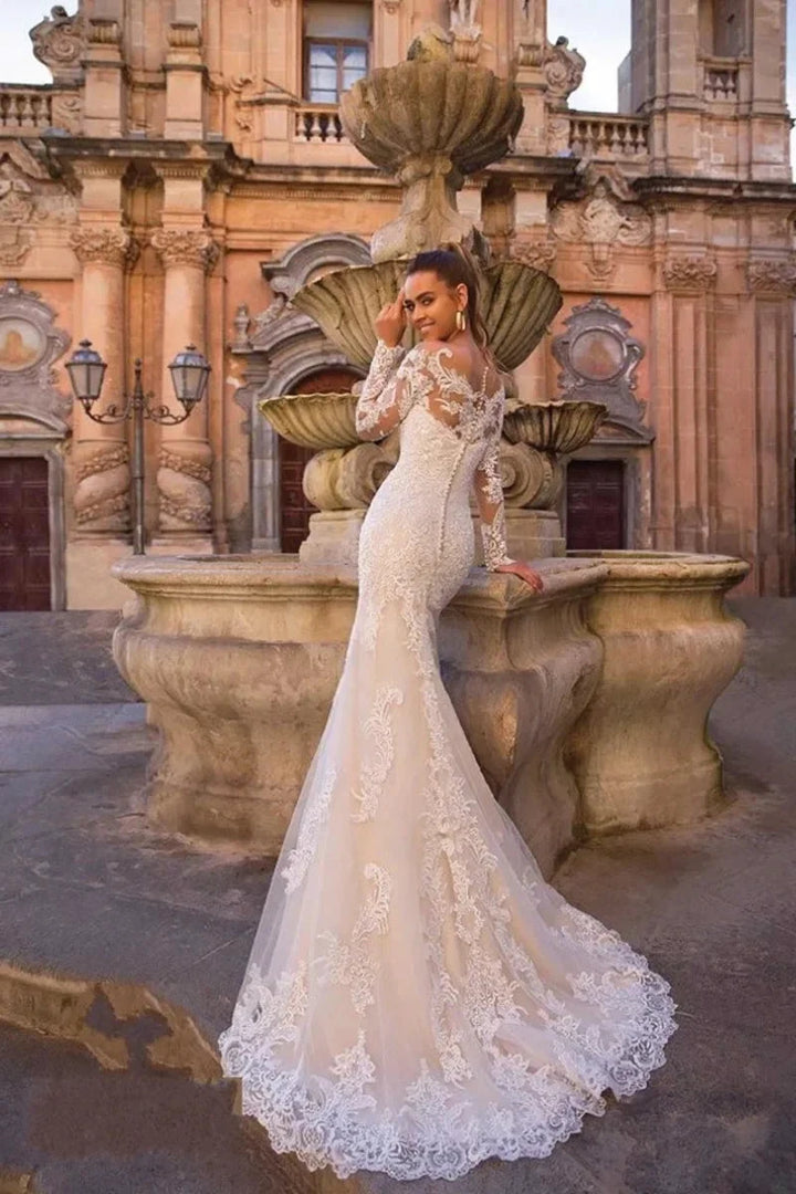 Detachable Train Mermaid Long Sleeves Wedding Dresses Lace Robe De Mariée Vestido De Noiva by payinti