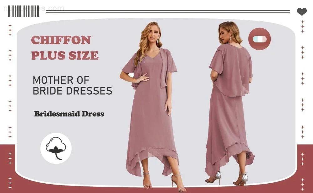 Sunnderly Chiffon Plus Size Mother of Bride Dresses with Jacket Formal Dresses for Wedding SY28073 by numbersea