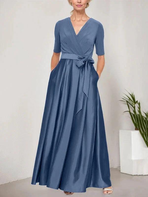 Surplice Neckline Ballgown with Full Satin Skirt &amp; Jersey Bodice by Dreamylily