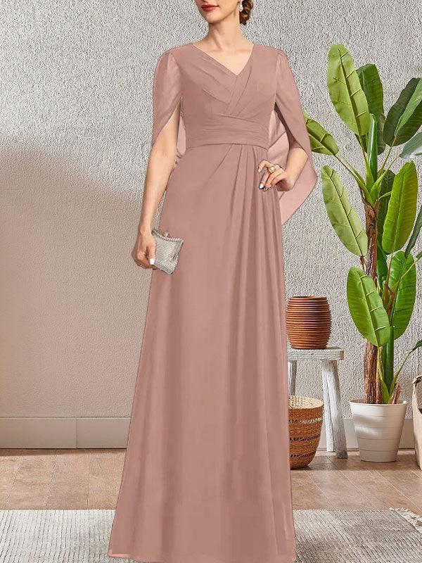 Dark Navy A-Line V-Neck Long Mother of Bride Dress by Dreamylily
