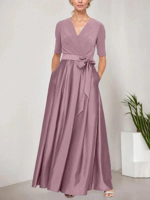 Surplice Neckline Ballgown with Full Satin Skirt &amp; Jersey Bodice by Dreamylily