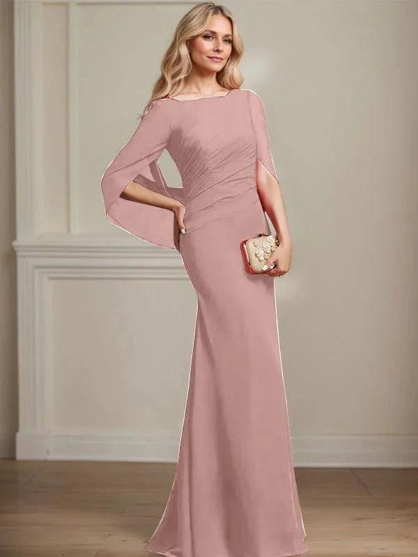 Trumpet/Mermaid Boat Neck Floor-Length Chiffon Mother of the Bride Dress With Pleated by Dreamylily