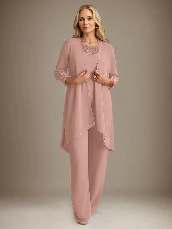 Chiffon Scoop Long Sleeves Mother Of The Bride Pantsuits With Jacket by Dreamylily