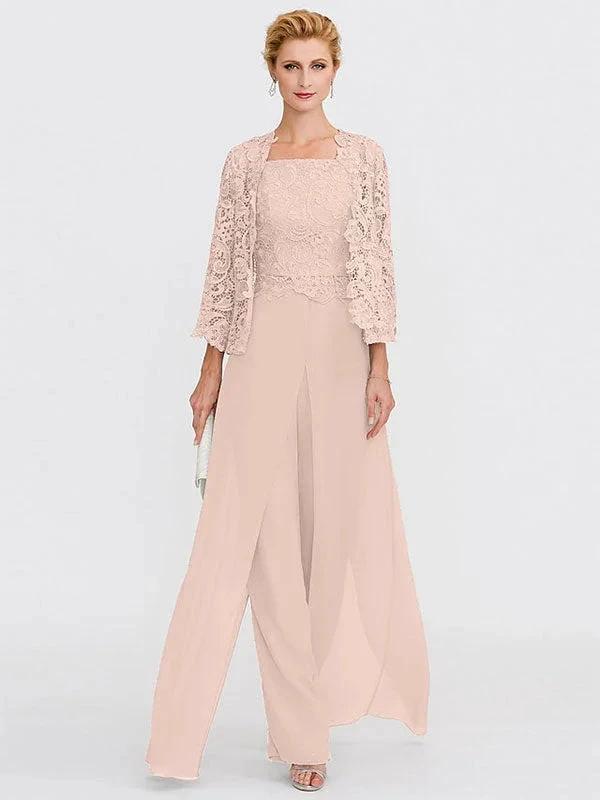 3 Piece Chiffon Square Neck Mother of the Bride Pantsuits with Jacket by Dreamylily