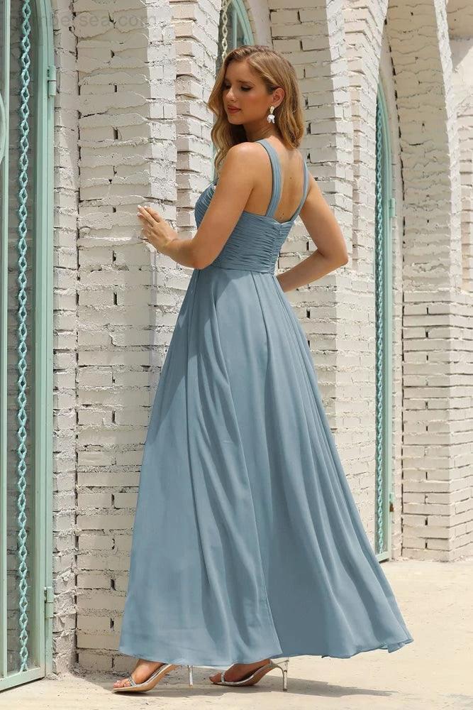 Numbersea Women Halter Chiffon Bridesmaid Dress A-line Long Formal Prom Gown SEA28015 by numbersea