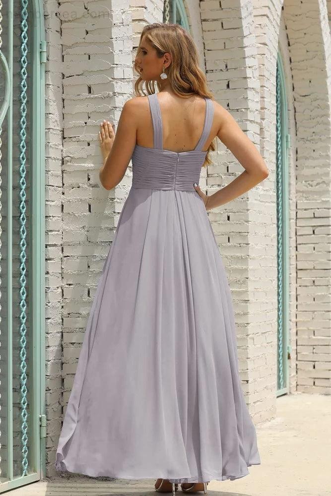 Numbersea Women Halter Chiffon Bridesmaid Dress A-line Long Formal Prom Gown SEA28015 by numbersea