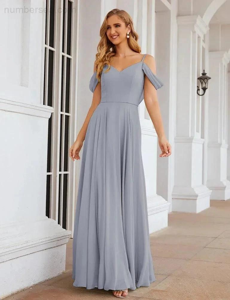 Numbersea Cold Shoulder Chiffon Bridesmaid Dresses Long Maxi Formal Prom Gowns for Women Party SEA28059 by numbersea