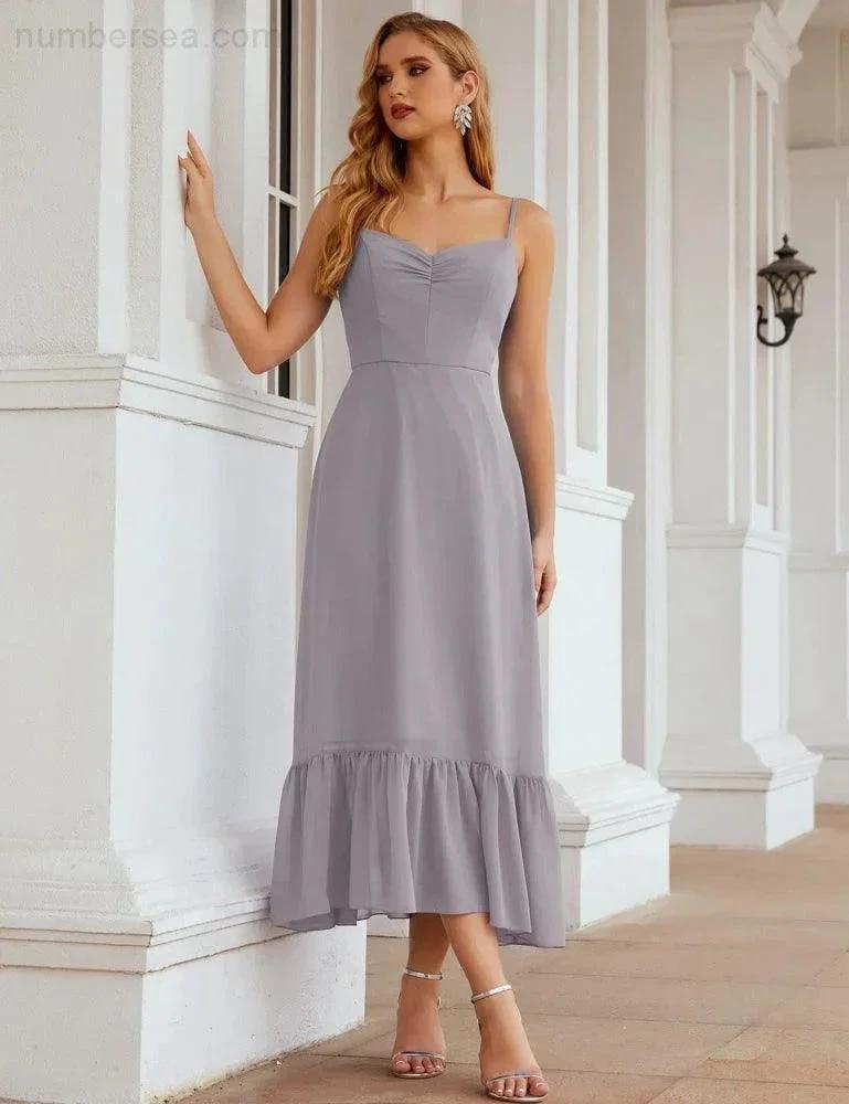 Numbersea Spaghetti Strap Chiffon Bridesmaid Dress Ankle Length Formal A Line Cocktail Party Homecoming Dress for Juniors SEA28028 by numbersea