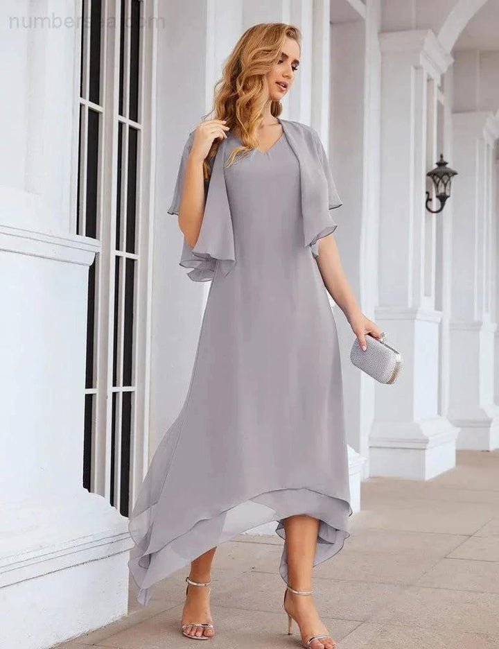 Sunnderly Chiffon Plus Size Mother of Bride Dresses with Jacket Formal Dresses for Wedding SY28073 by numbersea