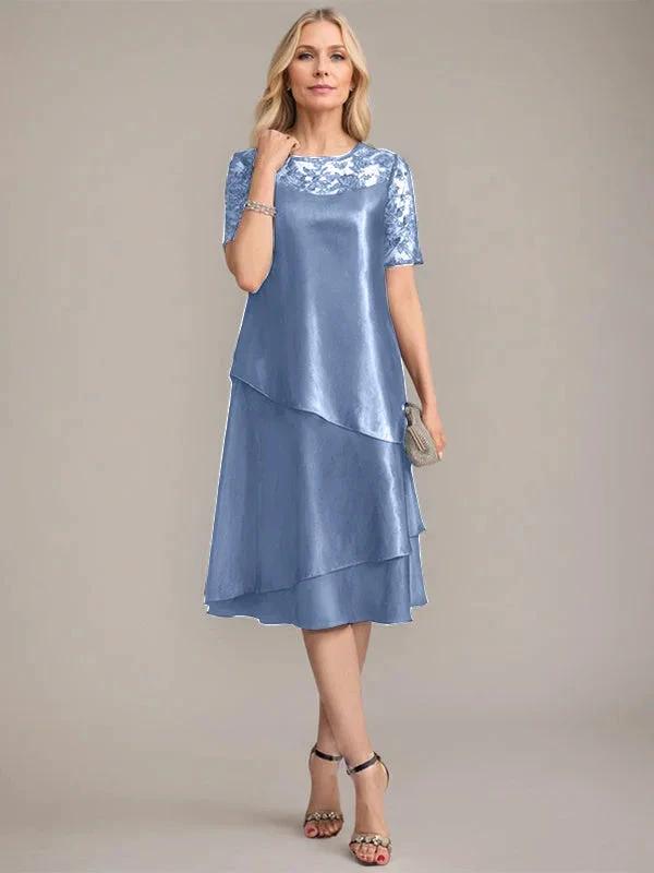 A-Line Scoop Knee-Length Mother of the Bride Dress With Applique &amp; Sequins by Dreamylily