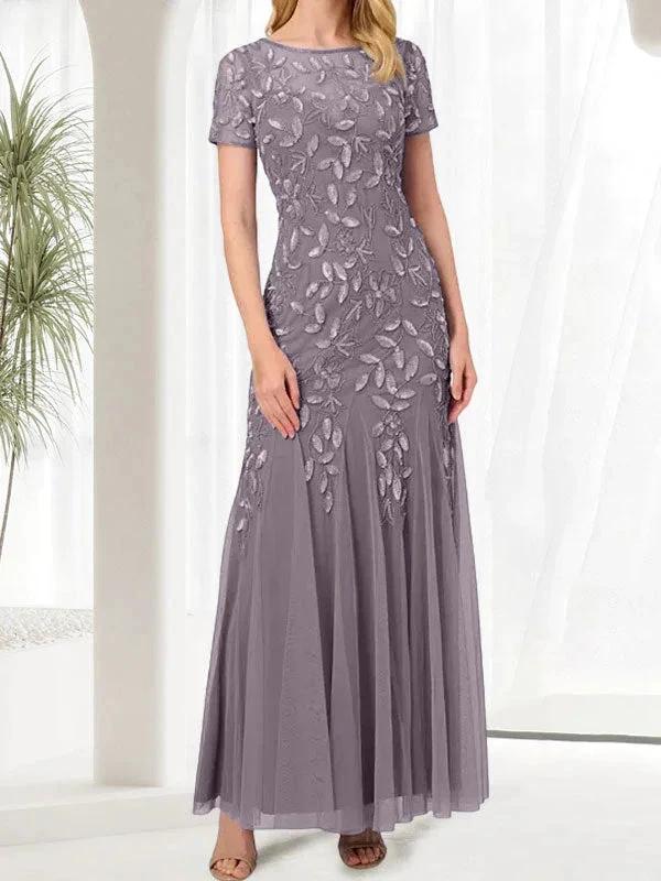 Blue Mermaid Round Neck Long Mother of the Bride Dress With Beadings by Dreamylily