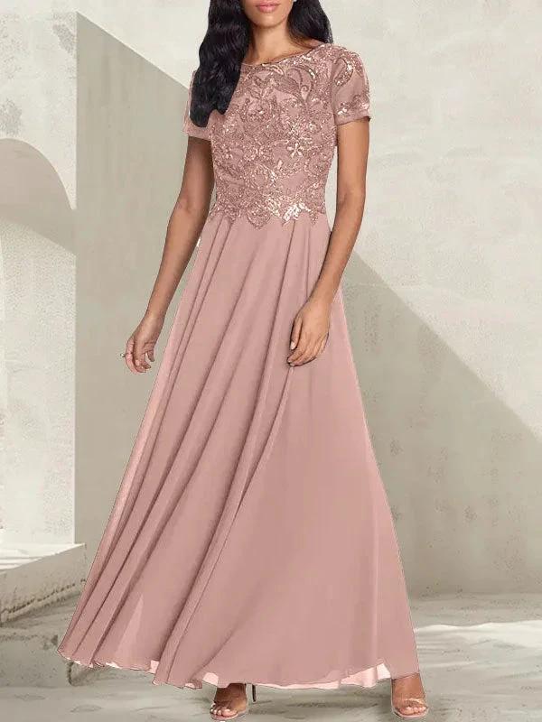 Charcoal Grey A-Line Scoop Long Mother of the Bride Dress With Beadings by Dreamylily