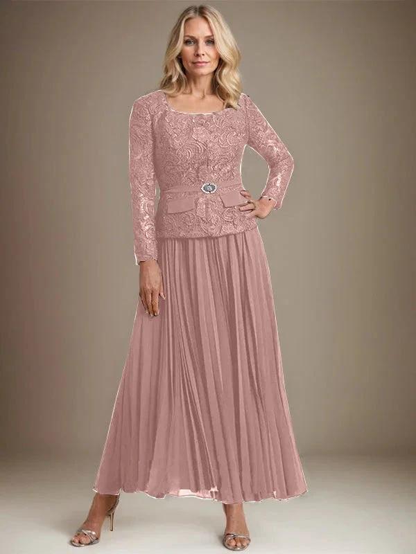 A-line Square Ankle-Length Chiffon Mother of the Bride Dress With Pleated by Dreamylily