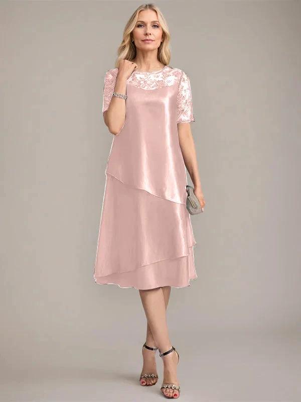 A-Line Scoop Knee-Length Mother of the Bride Dress With Applique &amp; Sequins by Dreamylily