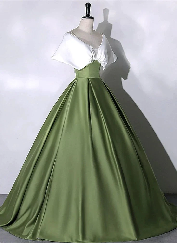 Green and White Satin Long Ball Gown Long Formal Dress Y7001 by simplepromdress