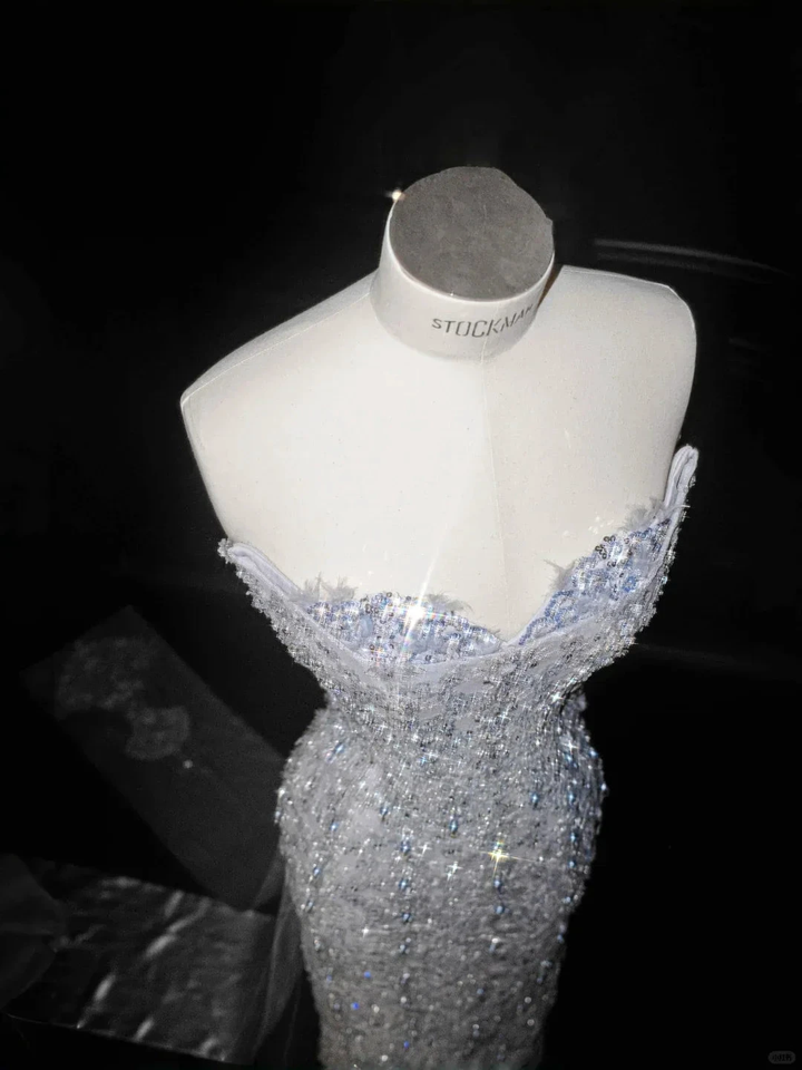 Glamorous Blue Strapless Sequins Beaded sheath Long Prom Dress Evening Dress Y8654 by simplepromdress
