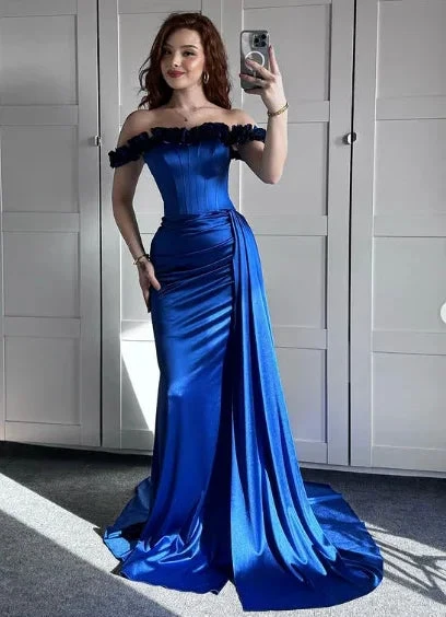 Blue Off The Shoulder Mermaid Evening Dress Formal Prom Dress Y7842 by simplepromdress
