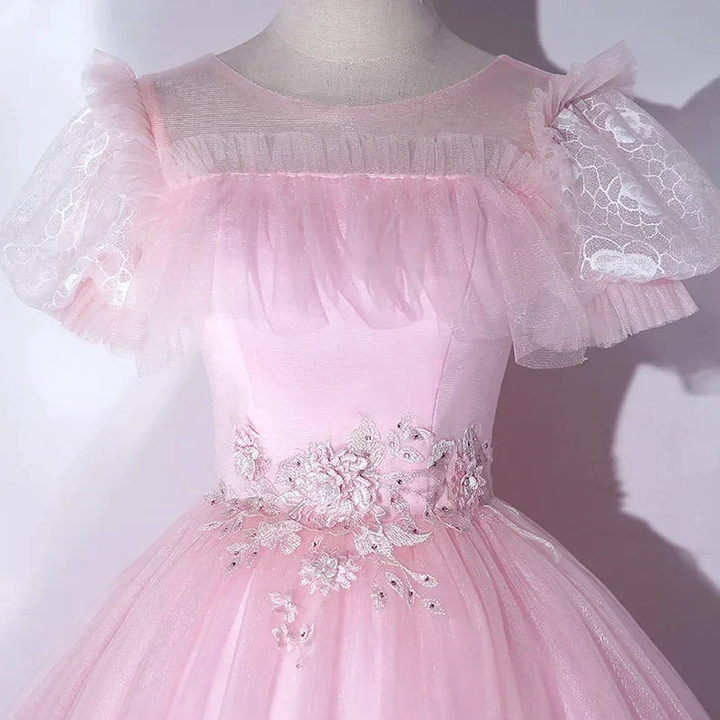 Beautiful Pink Quinceanera Dresses Luxury Puff Sleeves Classic Pleated Party Dress Zipper Back Ball Gown Y2588 by simplepromdress