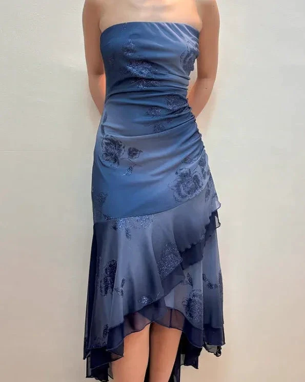 Charming Navy Blue Strapless Tiered Mermaid Evening Dress Prom Dress Y7811 by simplepromdress