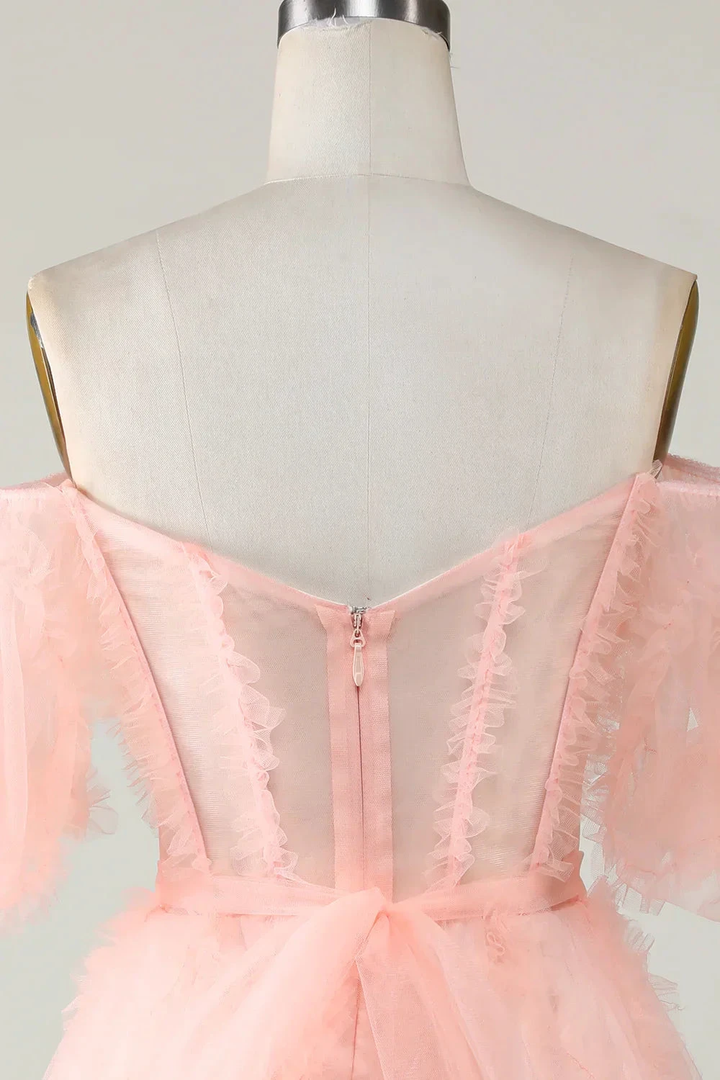 Blush Tulle Off The Shoulder Short Homecoming Dress Y2616 by simplepromdress