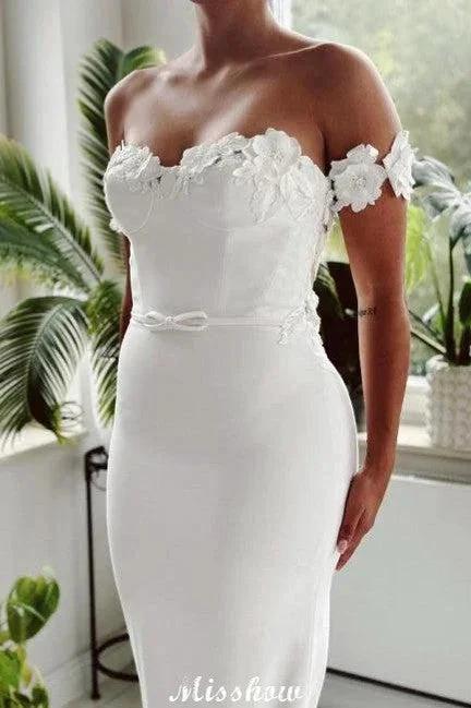 Eleagnt Long White Mermaid Off-the-shoulder Lace Wedding Dress with Train by misshow.com