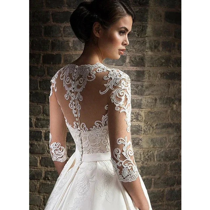 Elegant Lace Wedding Dresses Sexy Deep V-Neck Vestido De Novia Sleeve Bridal Gowns with Pockets Customized Robe Mariee by payinti