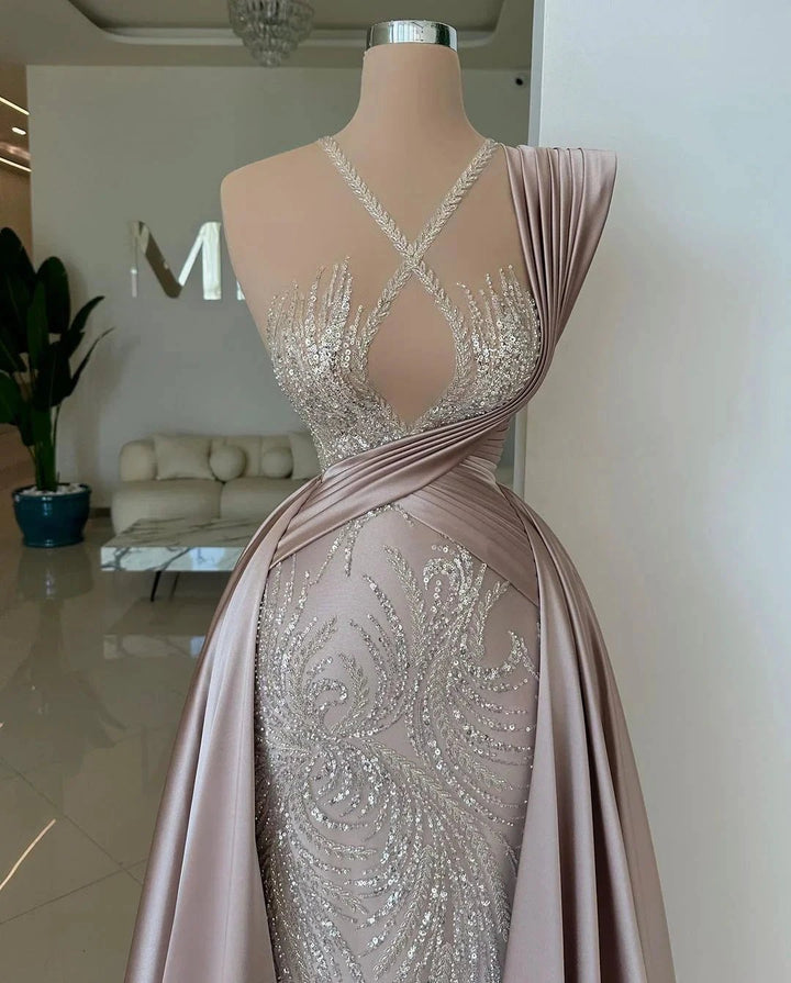 Elegant Long A-line Sequined Lace Sleeveless Satin Prom Dress by misshow.com