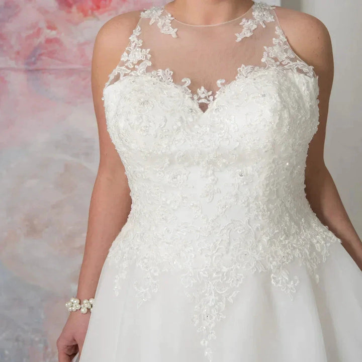Elegant O-neck Plus Size Wedding Dresses Custom Made See Through Organza Appliqued A-line Bridal Gown Robe de Mariee by payinti
