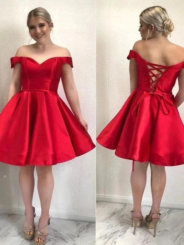 Elegant Short A-line Sweetheart Sleeveless Ruffles Satin Homecoming Dresses by misshow.com