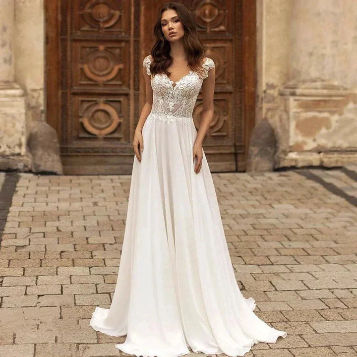 Elegant V-Neck Short Sleeve Ball Gown Mopping Wedding Dresses New Luxury Lace Appliques Court Train Princess Bridal Gown by payinti