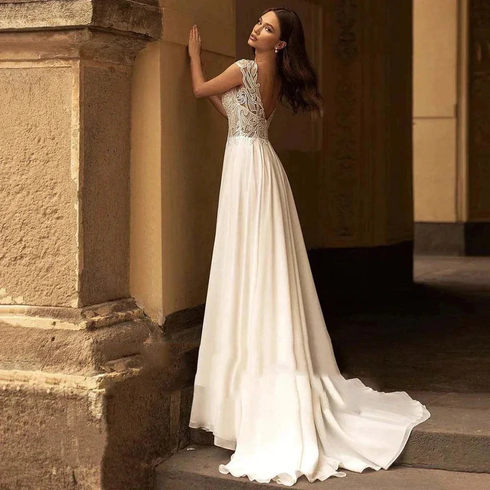 Elegant V-Neck Short Sleeve Ball Gown Mopping Wedding Dresses New Luxury Lace Appliques Court Train Princess Bridal Gown by payinti