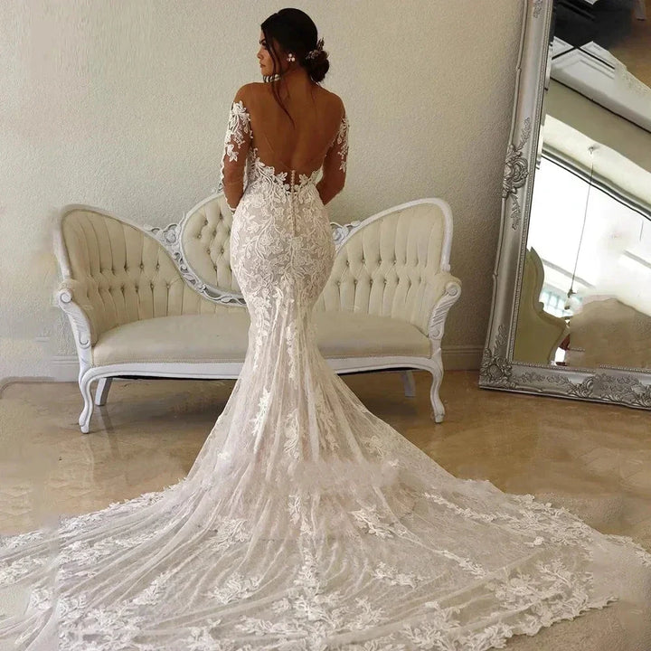 Elegant Wedding Dresses For Women Sweetheart Long Sleeves Bridal Gowns Lace Appliques Backless Robes Vestidos De Novia 2023 by payinti