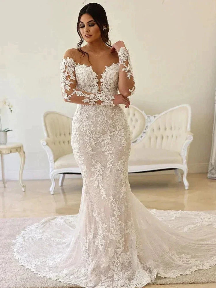 Elegant Wedding Dresses For Women Sweetheart Long Sleeves Bridal Gowns Lace Appliques Backless Robes Vestidos De Novia 2023 by payinti