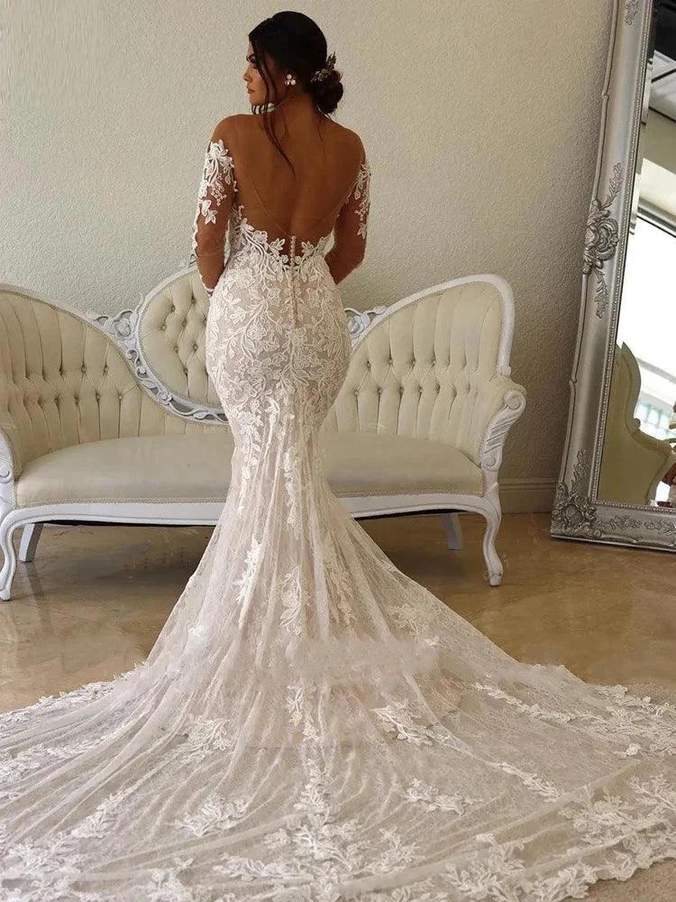 Elegant Wedding Dresses For Women Sweetheart Long Sleeves Bridal Gowns Lace Appliques Backless Robes Vestidos De Novia 2023 by payinti