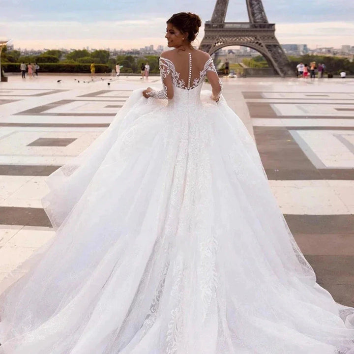 Elegant Wedding Dresses With Embroidery Princess Ball Gowns Sweetheart Full Sleeve Simplicity Back Button Vestido De Novia Robe by payinti