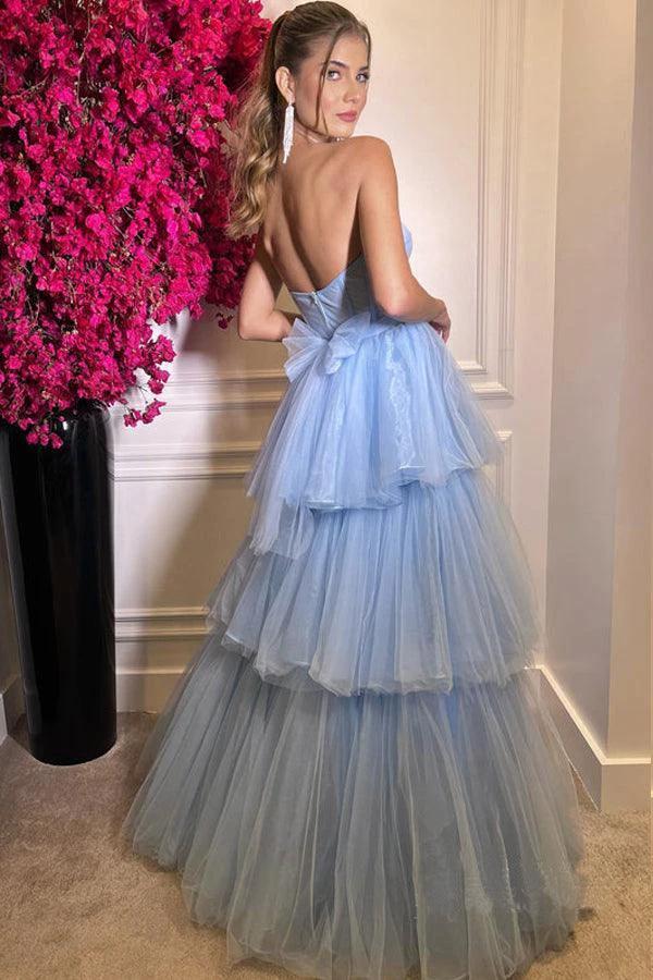 Elegant Tiered Tulle Sweetheart Neckline A-line Long Prom Dresses PSK390 by pgmdress