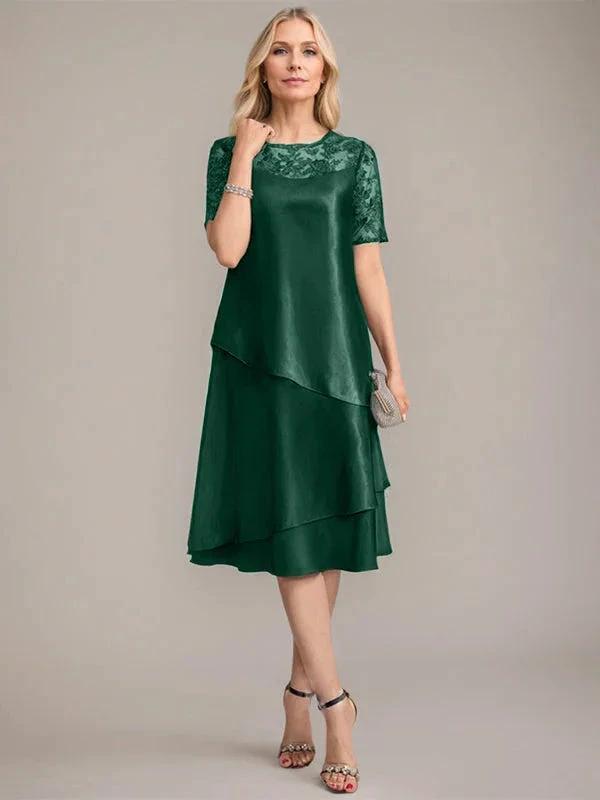 A-Line Scoop Knee-Length Mother of the Bride Dress With Applique &amp; Sequins by Dreamylily