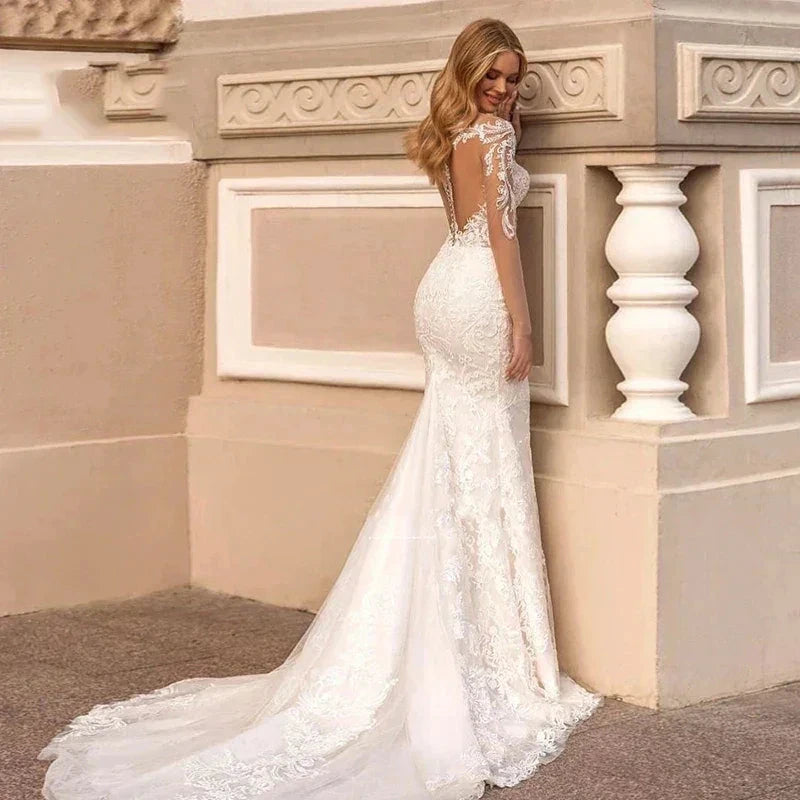 Exquisite Lace Mermaid Mopping Wedding Dresses New V-Neck Tulle Bridal Gown For Women With For Women Made Robe Customize by payinti