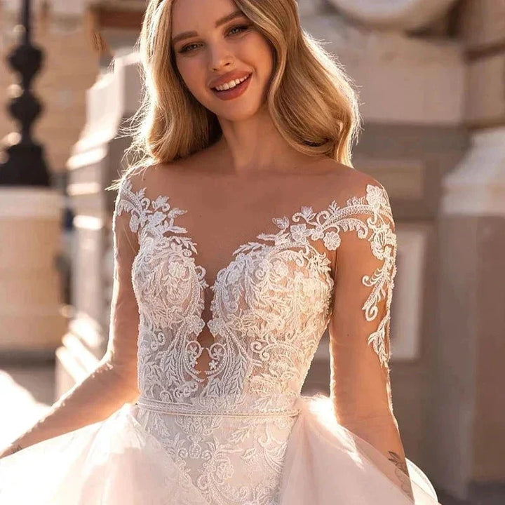 Exquisite Lace Mermaid Mopping Wedding Dresses New V-Neck Tulle Bridal Gown For Women With For Women Made Robe Customize by payinti