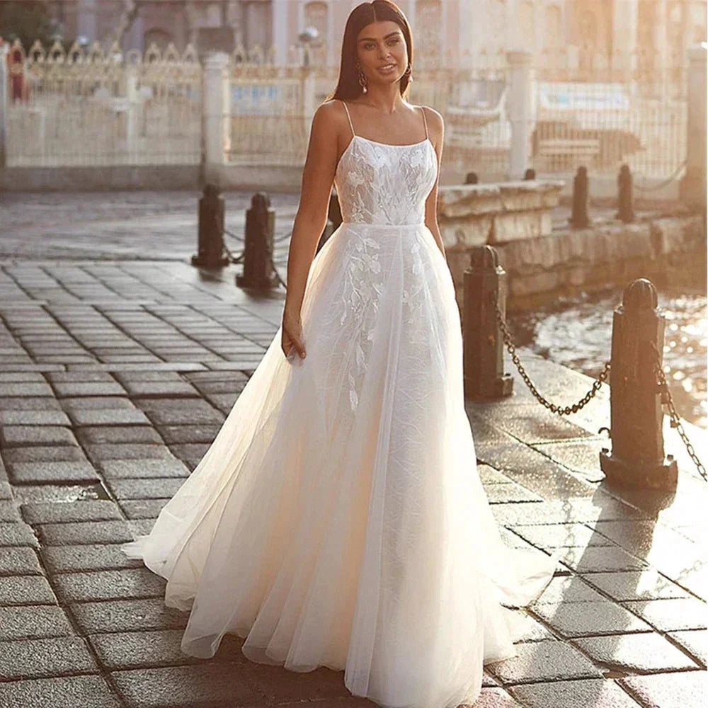 Exquisite Off Shoulder Sleeveless Mopping Wedding Dresses New Classic Square Collar Lace Princess Beautiful Bridal Gown by payinti