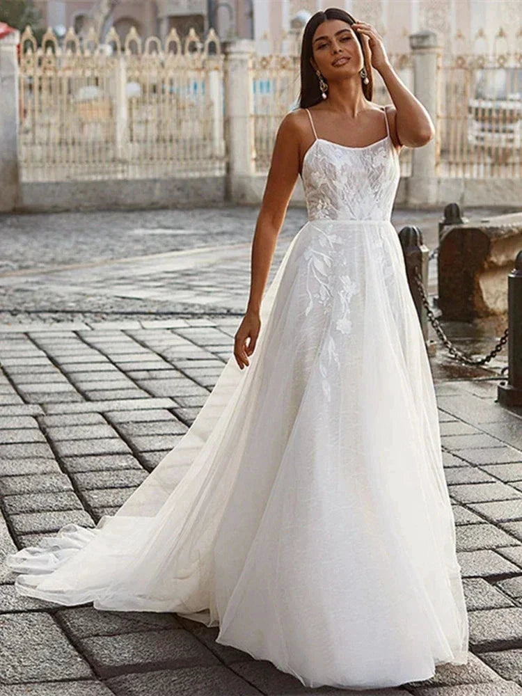 Exquisite Off Shoulder Sleeveless Mopping Wedding Dresses New Classic Square Collar Lace Princess Beautiful Bridal Gown by payinti