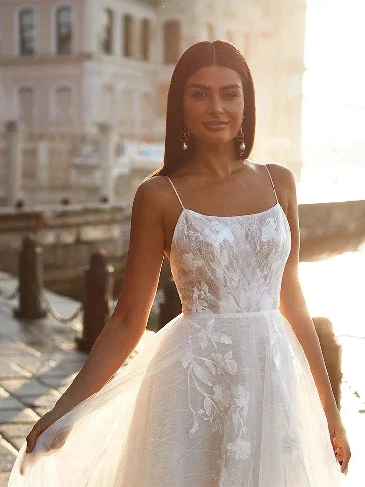 Exquisite Off Shoulder Sleeveless Mopping Wedding Dresses New Classic Square Collar Lace Princess Beautiful Bridal Gown by payinti